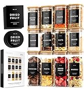 EDELHAUS Square Glass Storage Containers with Bamboo Lids 12-Pack (4x 30 oz, 8x 17 oz) Airtight S...