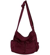 Canvas Messenger Bag Large Hobo Crossbody Bag with Multiple Pockets Casual Shoulder Tote Bag for ...