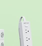 DEPOW 10 Ft Ultra Thin Extension Cord, 5-Outlet Power Strip Surge Protector with 4 USB Ports (2 U...