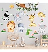 Amimagen Jungle Baby Animals Wall Stickers - Elephant Lion Tiger Giraffe Wall Decals - Nursery Ki...