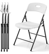 Plastic Folding Chair 4 Pack, Outdoor Sturdy Metal White Folding Chairs for Outside Indoor, Porta...