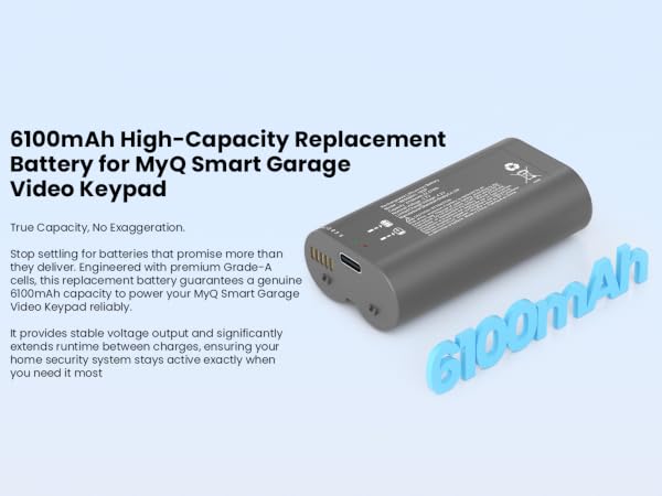 6100mah high capacity replacement battery usb c fast charging port for myq smart garage video keypad
