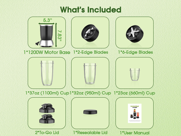 portable 1200Watt power blender with stainless steel blades