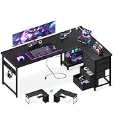 ODK 61'' L Shaped Desk with 4 Drawers, Reversible Corner Computer Desk with Storage, Power Outlet...