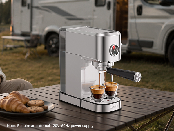 espresso machine RV camping outdoor coffee requires 120V power supply
