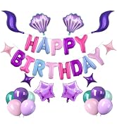Happy Birthday Banner Balloons, 3D Mylar Foil Letter Balloons 16 Inch, Mermaid Birthday Balloons ...