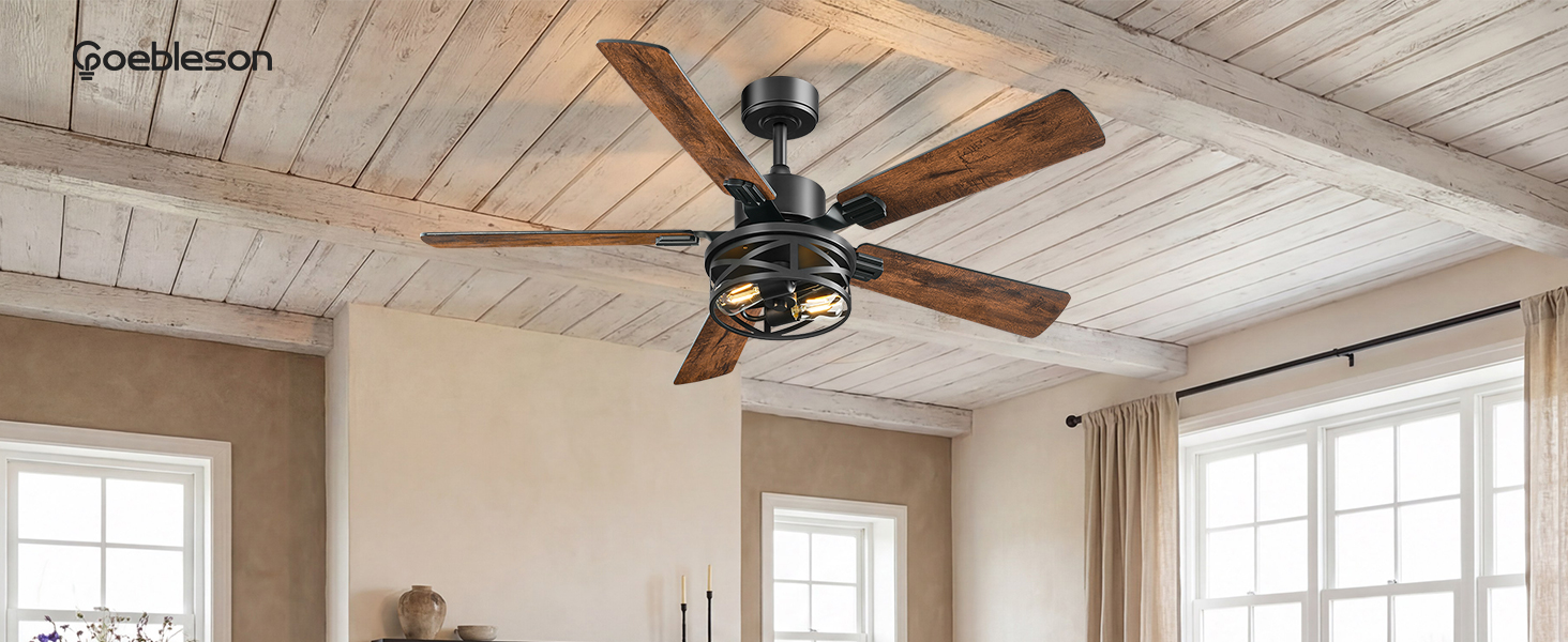 52 Inch Farmhouse Ceiling Fans with Lights and Remote Control
