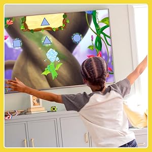 Kid becomes the dragon and flies around the screen chasing shapes.