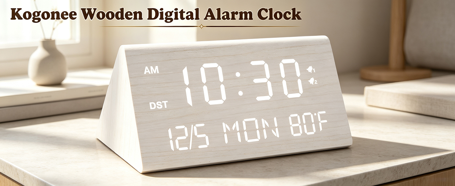 Kogonee Wooden Digital Alarm Clock
