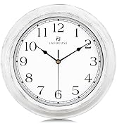 Lafocuse 12 Inch Silent Vintage White Wall Clocks Battery Operated for Bedroom, Rustic Kitchen Wa...
