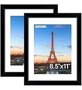 FIXSMITH 8.5x11 Picture Frame, Black Photo Frame with HD Plexiglass, Display Pictures 6x8 with Ma...
