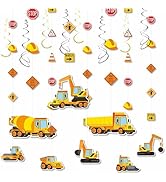 HonuGoGo 16Pcs Construction Theme Party Hanging Decorations – Swirl Set with Trucks, Traffic Cone...