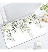 Gibelle Eucalyptus Leaves Bath Mat Rug Super Absorbent Quick Dry Thin Bathroom Rugs Fit Under Doo...