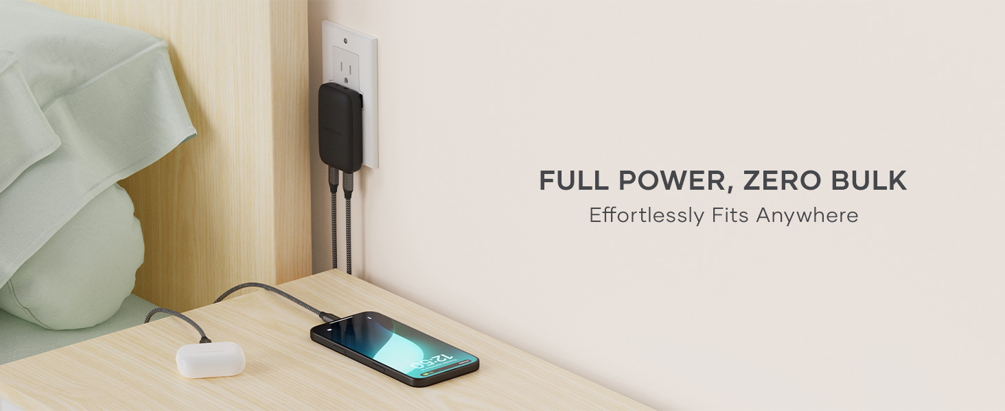 Satechi OntheGo 67W Wall Charger, GaN USB C Travel Charger with 2 USB-C PD Fast Charging Ports