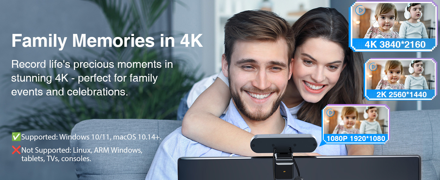 EMEET C980 PRO 3-in-1 4K Webcam with Mics and Speakers for Family Video Calls