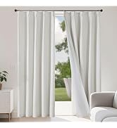 Joydeco Pinch Pleated Curtains Blackout, Linen Curtains 96 Inches Long, Thermal Insulated 100% Bl...