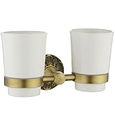 Lucyound Antique Gold Double Toothbrush Holder, Wall Mounted Toothbrush Holder with Cups for Bath...