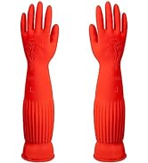 ThxToms Rubber Dishwashing Cleaning Gloves (2-Pair) - Fleece Lined, Reusable, Waterproof with Ext...