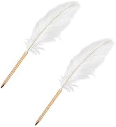 Dwuww 2Pcs White Feather Ballpoint Pen Black Inks Pen Refillable Ballpoint Pen for School Writing...