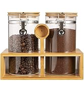 Yangbaga Glass Coffee Containers with Shelf, 2 x 45 FLOZ Coffee Bean Storage with Airtight Lockin...
