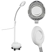 5X Magnifying Lamp LED Magnifier Light Glass Lens W/Adjustable Gooseneck, Floor Rolling Stand Fac...