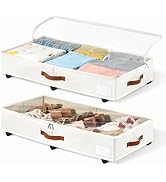 KitHero 6 Inches Under Bed Storage with Wheels Pack of 2, Underbed Shoe Storage Container Bin wit...