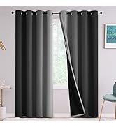 Yakamok Black 100% Blackout Curtains for Bedroom,Ombre Room Darkening Curtains for Living Room Gr...