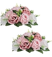 NUPTIO Flower Ball Arrangement Bouquet - 2 Pcs 9.5 inch Diameter Dusty Rose Fake Flowers Roses Ba...