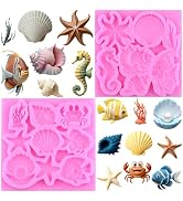 ZiXiang Marine Theme Fondant Silicone Mold Starfish Coral Seashell Seaweed Seahorse Fish Crab Mol...