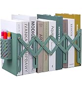 MSDADA Adjustable Bookends, Bookends for Heavy Book, Expandable Book Organizer with Pen Holder fo...
