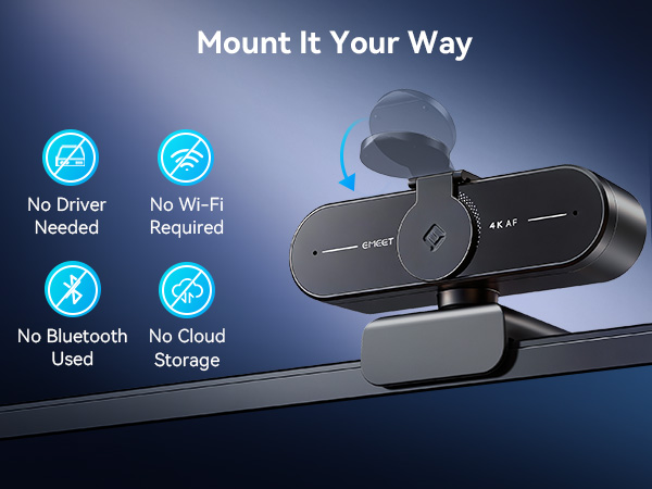 EMEET C60E 4K webcam with Physical Privacy Cover