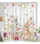 InIsaJace Bunny Easter Shower Curtain, Cute Flower and Rabbits Bath Tub Curtain, Spring Floral Ea...