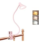 LiFMIRA Pink Small Desk Lamp Clip on LED Reading Light for Bed, 3 Color Modes 10 Dimmable Brightn...