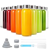 Sursip 10 oz Glass Juice Bottles, 10 Pack with Stainless Steel Lids – Reusable Small Glass Bottle...