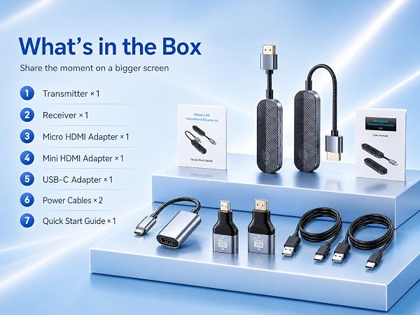 Wireless HDMI Transmitter and Receiver Kit, 328FT, 1080P@60Hz, Plug and Play, No WiFi