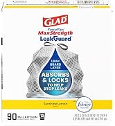 Glad ForceFlex MaxStrength LeakGuard Trash Bags, 13 Gal, Sunshine Lemon Scent, 90 Ct (Pack May Vary)
