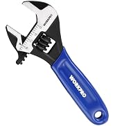 WORKPRO 4-Inch Mini Adjustable Wrench, Wide Jaw Cr-V steel Wrench | Black Oxide Finish, Metric & ...