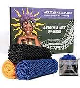Bathway African Net Sponge Authentic 3 Pieces with Storage Bag, African Exfoliating Net Sponge Wa...