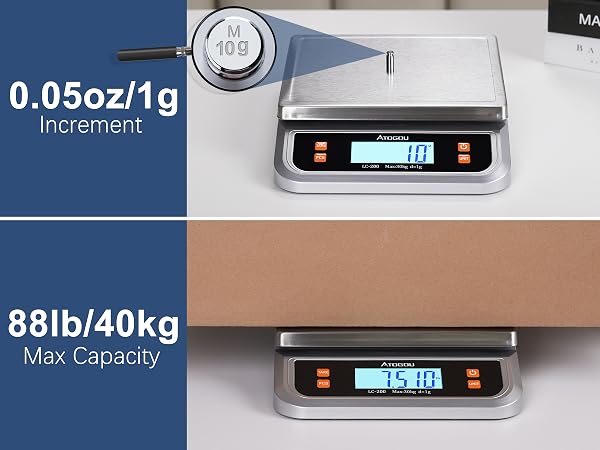 ATOGOU Large Digital Kitchen Scale 40kg/1g, with 6 Units Conversions
