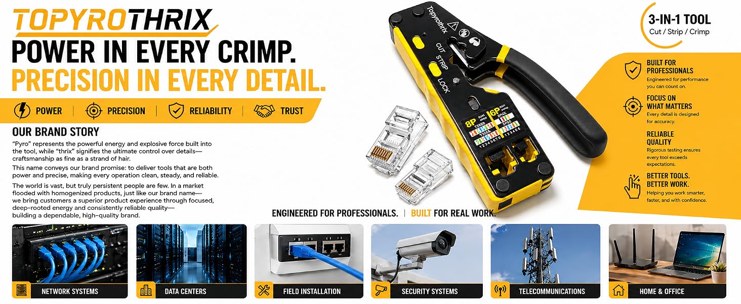 TOPYROTHRIX RJ45 crimping tool for clean Ethernet cable connections at home or work