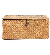 Yesland Handwoven Seagrass Rattan Storage Basket - 11.5'' x 7.5'' x 5'' - Brown Rectangular Makeu...