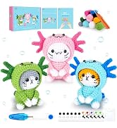 Fortuning's JDS Crochet Kit for Beginners - 3 PCS Axolotl Cat Crochet Kits with Step-by-Step Vide...