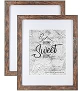 Rustic Brown 11x14 Picture Frame - Display Photos 8x10 with Mat or 11x14 Without Mat - HD Glass I...