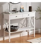 ChooChoo Console Table with Drawers, Narrow Wood Accent Sofa Table Entryway Table with Storage Sh...