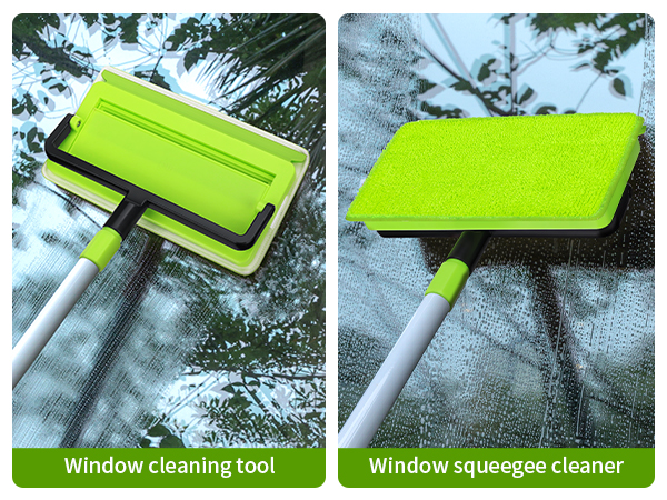 window cleaning tool with long handle and squeegee 2 in 1 design for wall and glass cleaning
