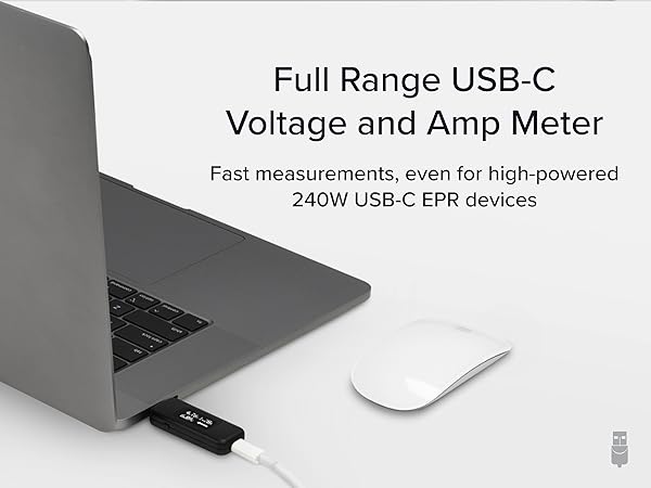 USB-C voltage and amp meter for fast measurements, compatible with 240W high-power EPR devices