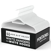 Fontaines Luxury White Velvet Felt Non Slip Clothes Hangers 50 Pack - Ultra Slim & Space Saving -...