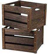 Edergoo Wooden Crates 2 Pack, Rustic Handmade Wood Crate with Handles, Durable Large Wooden Crate...