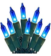 HISHINY Christmas Lights 100 Count Blue Christmas Tree String Lights with Green Wire for Outdoor ...