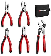 HAUTMEC 5-Piece Pliers Set with Bi-Material, Including 6" Slip-joint, Long Nose, Diagonal Cutters...